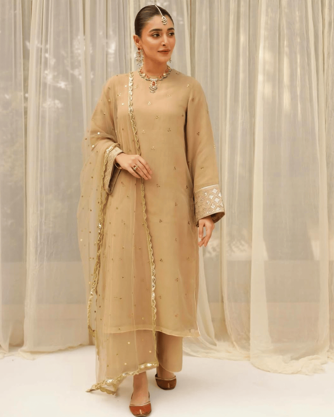 Golden Grace β Luxury Embroidered Suit for Women