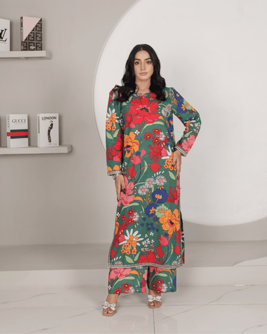 Green Glamour – Elegant Embroidered Suit for Women 2pcs stitch Suit