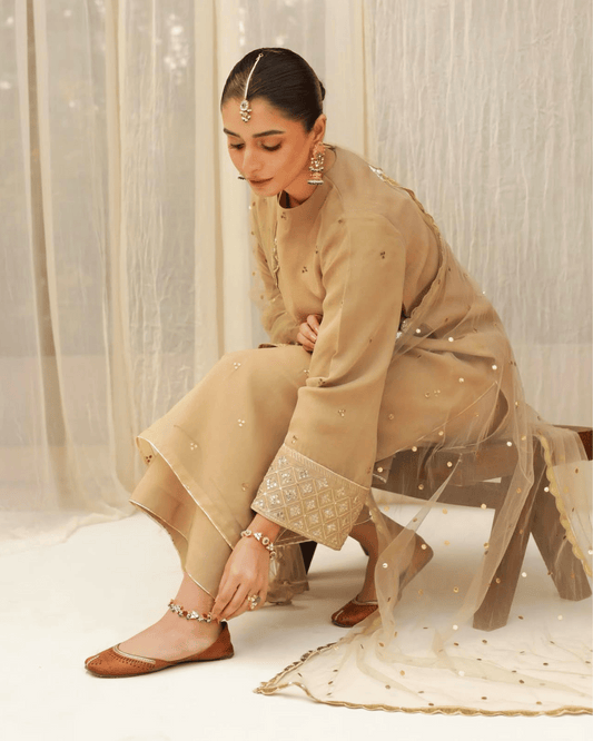 Golden Grace – Luxury Embroidered Suit for Women