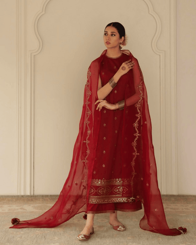 Royal Red Maroon Attire – Luxury 3-Piece Suit for Women 2pcs Stich Suit
