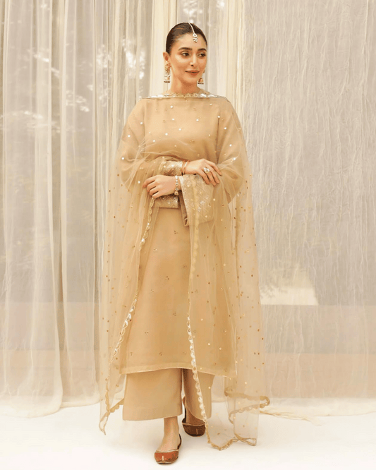 Golden Grace – Luxury Embroidered Suit for Women