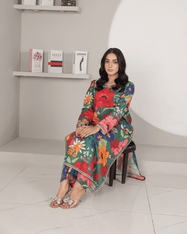 Green Glamour – Elegant Embroidered Suit for Women 2pcs stitch Suit