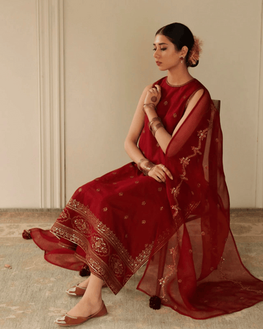 Royal Red Maroon Attire – Luxury 3-Piece Suit for Women 2pcs Stich Suit