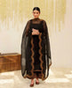 Black Elegance – Embroidered 3-Piece Chiffon Suit for Women