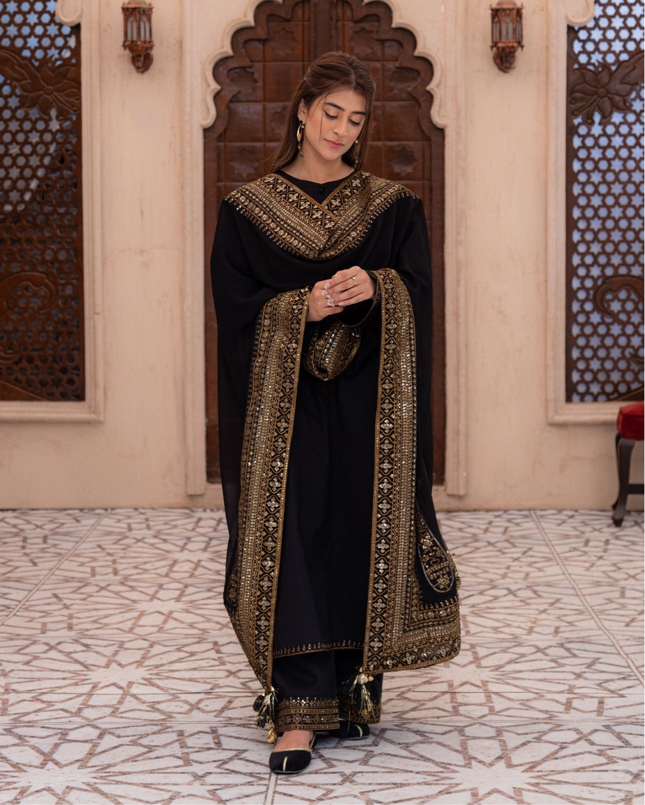 Black Mystique – Luxury Embroidered Suit for Women